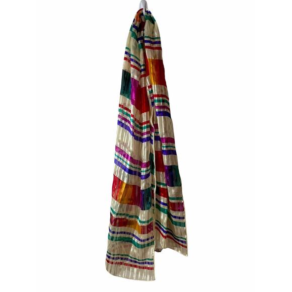 Bill Blass‎ Baar & Beards Silk Scarf 63" Designer Striped Jewel Tones Neck Scarf - Picture 2 of 3